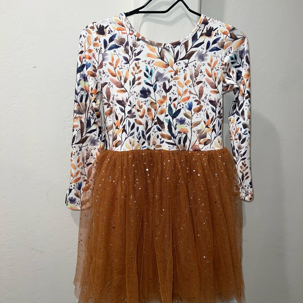 Floral Long Sleeve Dress with Sparkly Tulle Skirt